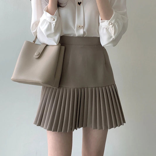 2022 Pleated Skirt Women High Waist A-Line Mini Skirts Womens Summer Korean Woman Clothes All-match Casual  Black Skirt Female